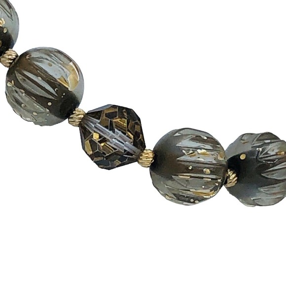 Runway Vendome Lucite Necklace Gold Fleck Art Glass Beads Clip Earrings Set - Picture 4 of 10